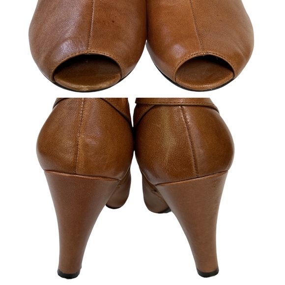 Nine West Peep Toe Booties ‘Single Life” Brown Leather Size 7-1/2M - Picture 6 of 10